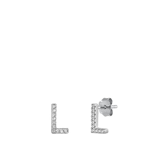 Flashy Block Letter L Initial Clear CZ Earrings – Sterling Silver