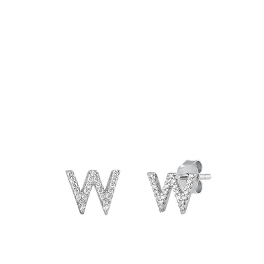 Flashy Classic Block Letter W Initial Clear CZ Earrings – Sterling Silver