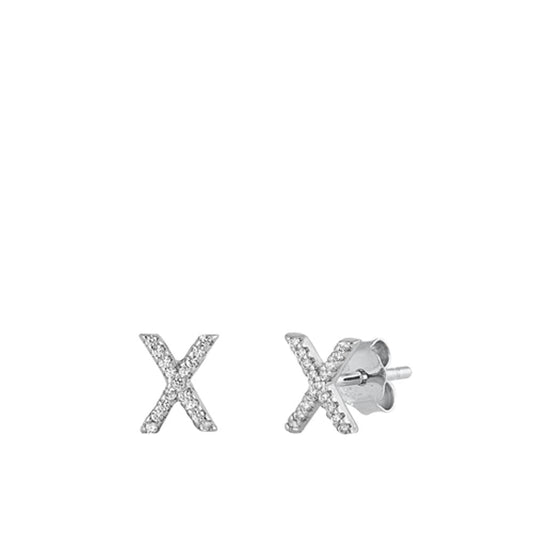 Flashy Block Letter X Initial Clear CZ Earrings – Sterling Silver