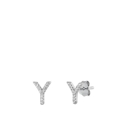 Flashy Unique Block Letter Y Initial Clear CZ Earrings – Sterling Silver