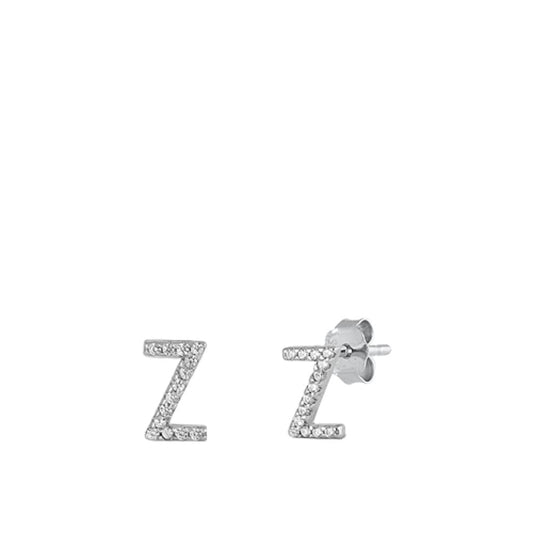 Polished Block Letter Z Initial Clear CZ Earrings – Sterling Silver