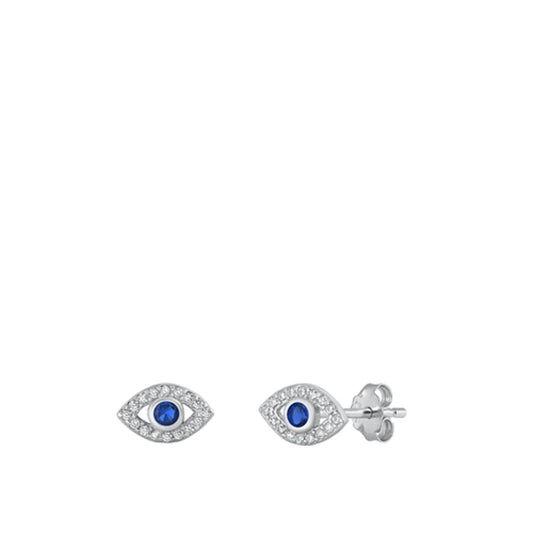 & Blue Sapphire Eye Clear CZ Earrings – Sterling Silver