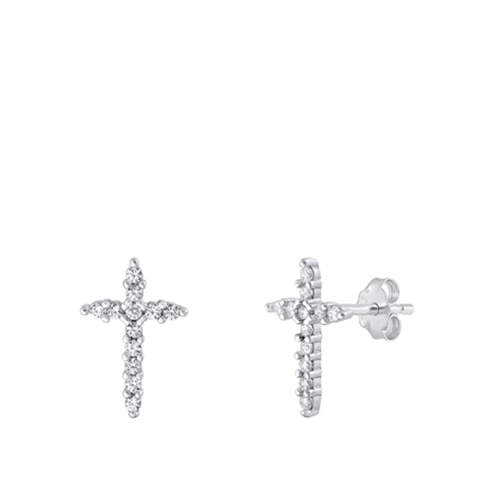 Unique Cross Christian Faith Clear CZ Earrings – Sterling Silver