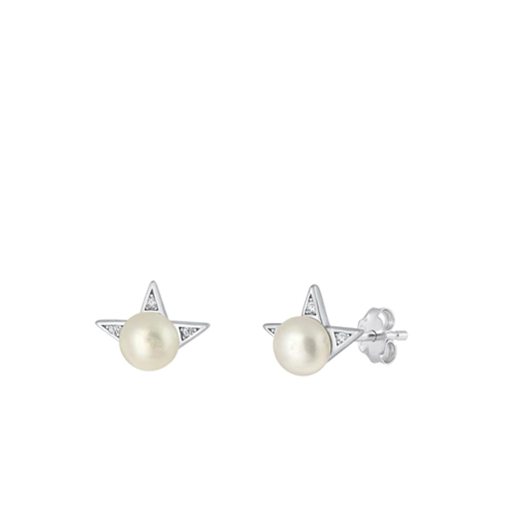 Freshwater High Polished Simulated Pearl Earrings – Sterling Silver