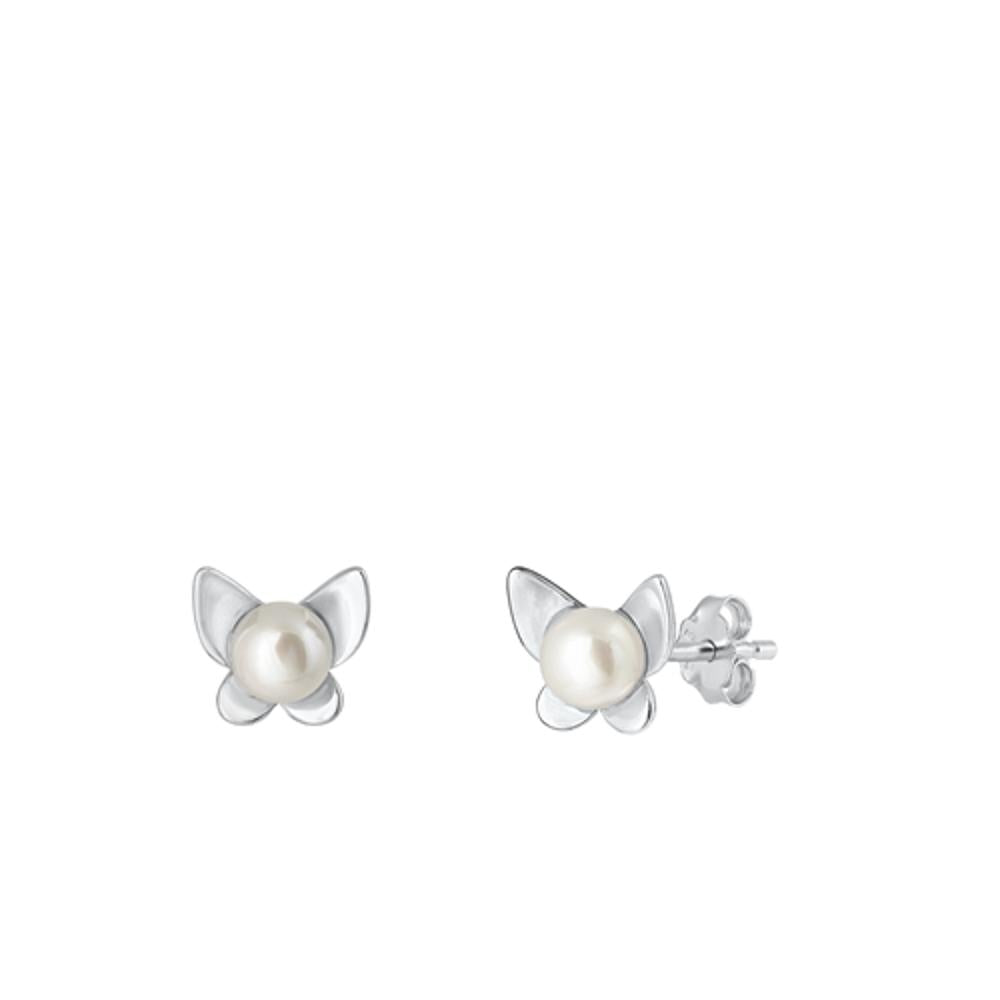 Unique Freshwater Butterfly High Polished Simulated Pearl Earrings – Sterling Silver
