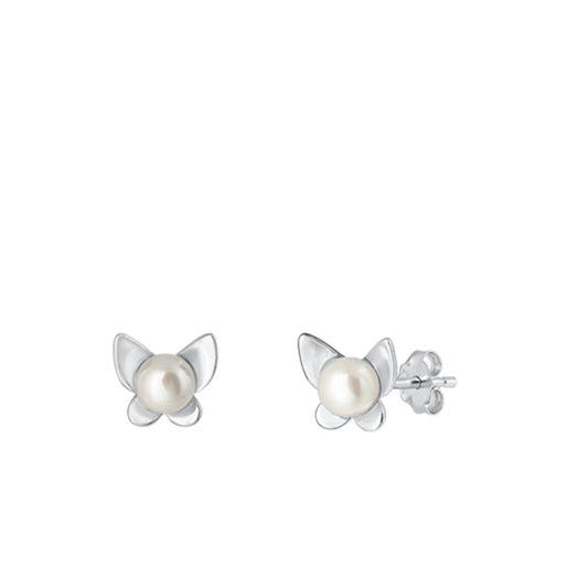 Freshwater Butterfly High Polished Simulated Pearl Earrings – Sterling Silver