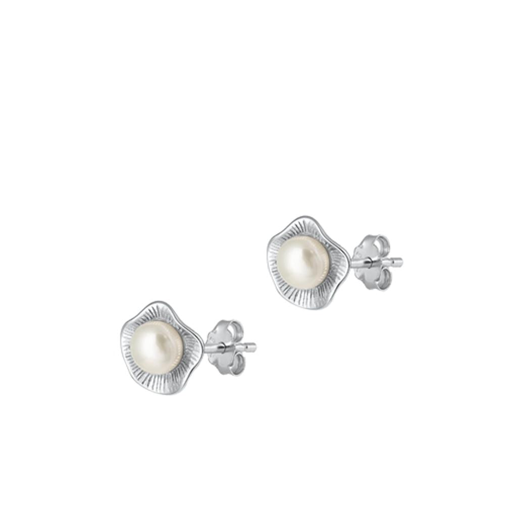 Freshwater High Polished Simulated Pearl Stud Earrings – Sterling Silver