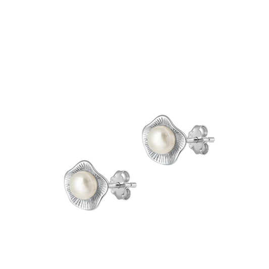 Freshwater High Polished Simulated Pearl Stud Earrings – Sterling Silver