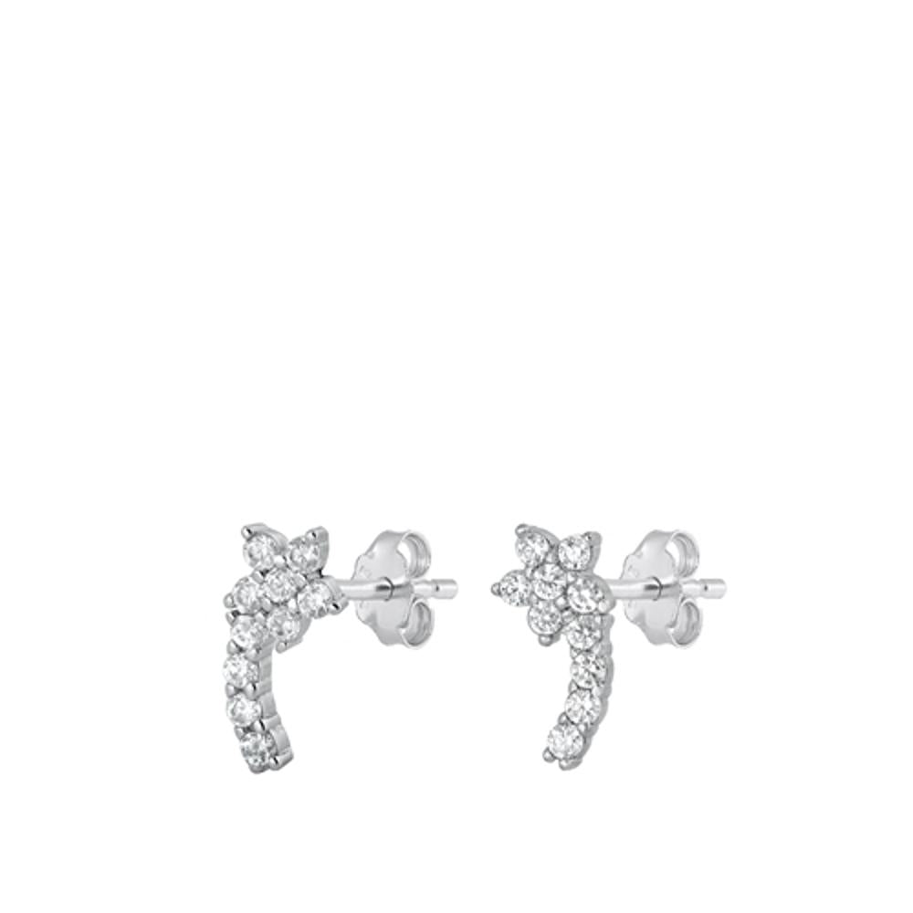 High Polished Flower Clear CZ Earrings – Sterling Silver