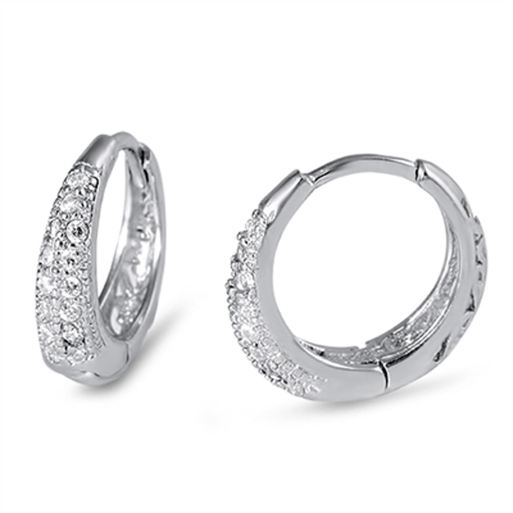 Sparkly Tapered Elegant Simulated Clear CZ Huggie Hoop Earrings – Sterling Silver