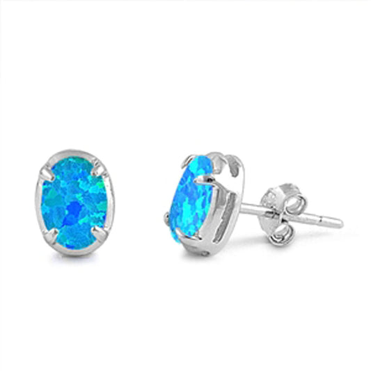 Oval Simulated Blue Lab Opal Earrings – Sterling Silver