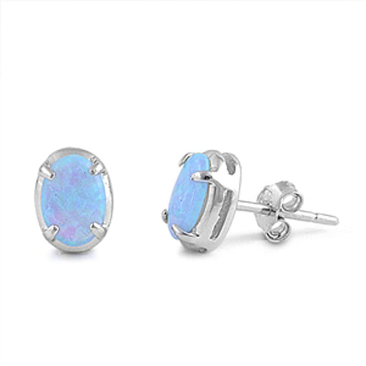 Oval Simulated Light Blue Lab Opal Earrings – Sterling Silver