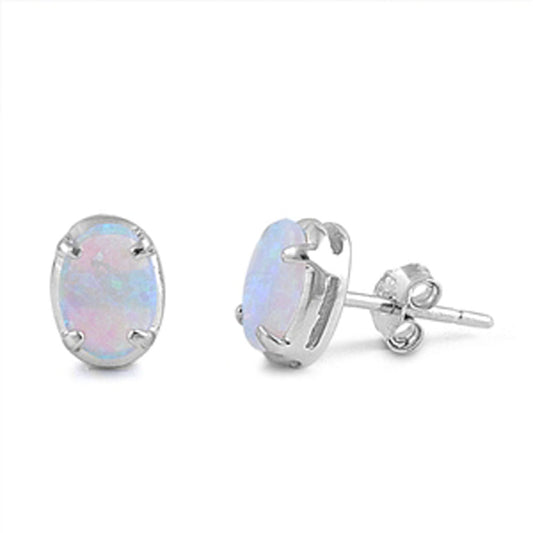 Oval Simulated White Lab Opal Earrings (EL450247) – Sterling Silver