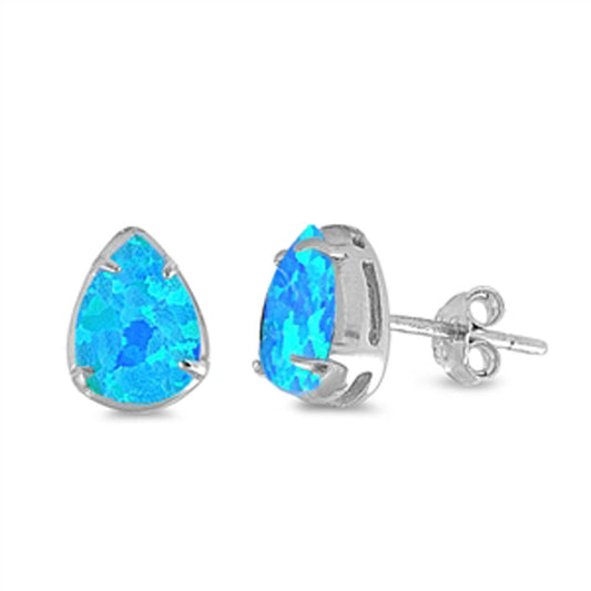 Teardrop Simulated Blue Lab Opal Earrings – Sterling Silver