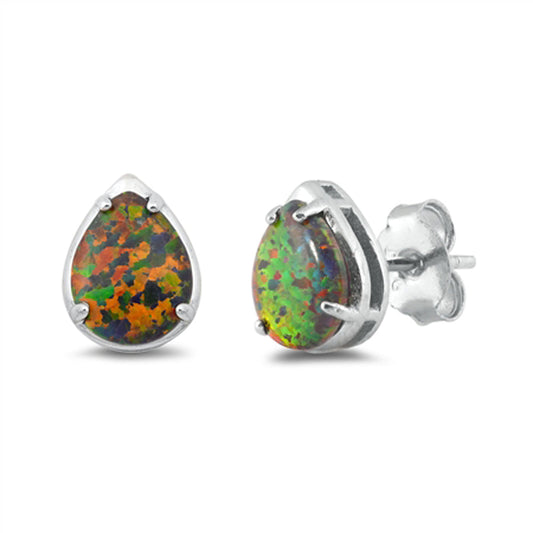 Classic Mystic Lab Opal Stud Earrings – Sterling Silver