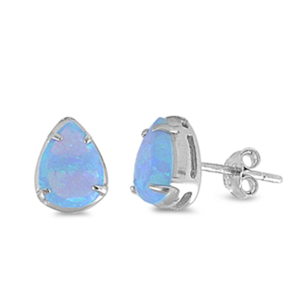 Teardrop Simulated Light Blue Lab Opal Earrings – Sterling Silver