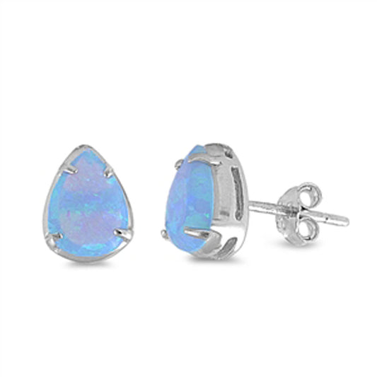 Teardrop Simulated Light Blue Lab Opal Earrings – Sterling Silver