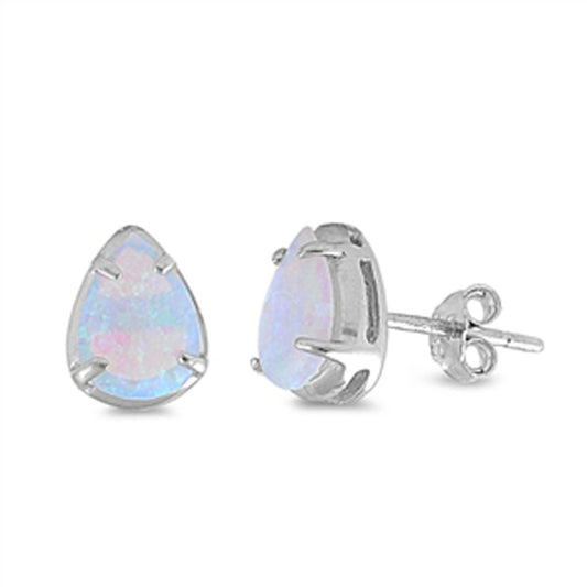 Teardrop Simulated White Lab Opal Earrings – Sterling Silver