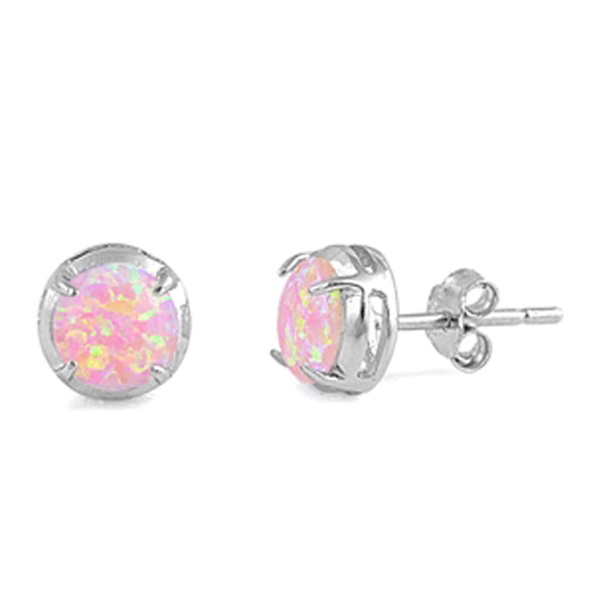 Modern Circle Simple Classic Pink Lab Opal Earrings – Sterling Silver