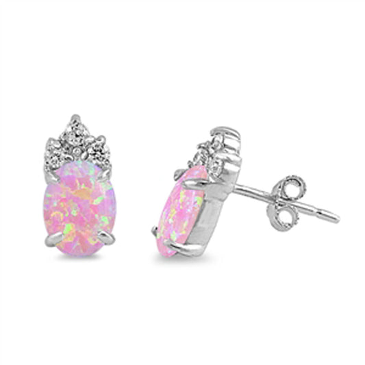 Elegant Oval Vintage Style Pink Lab Opal Earrings – Sterling Silver