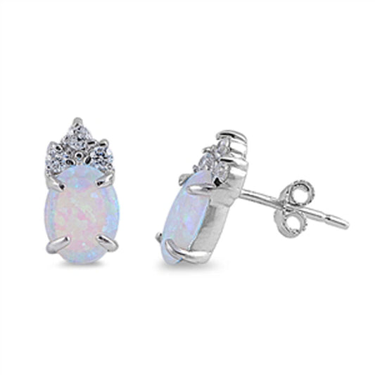Oval Simulated White Lab Opal Earrings (EL450254) – Sterling Silver