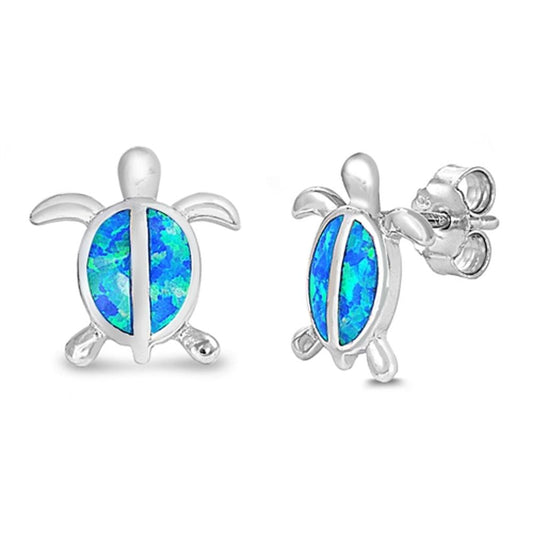Turtle Simulated Blue Lab Opal Earrings – Sterling Silver