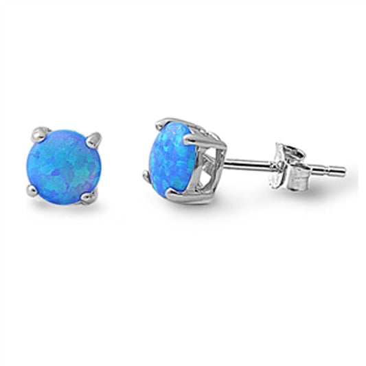 Simple Circle Plain Simulated Blue Lab Opal Earrings – Sterling Silver