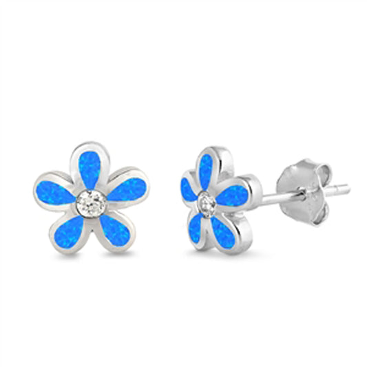 Teardrop Flower Modern Mosaic Blue Lab Opal Earrings – Sterling Silver