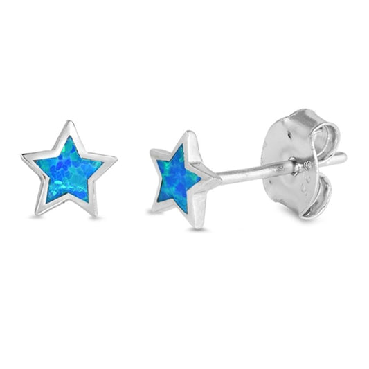 Mini Star High Polished Blue Lab Opal Stud Earrings – Sterling Silver