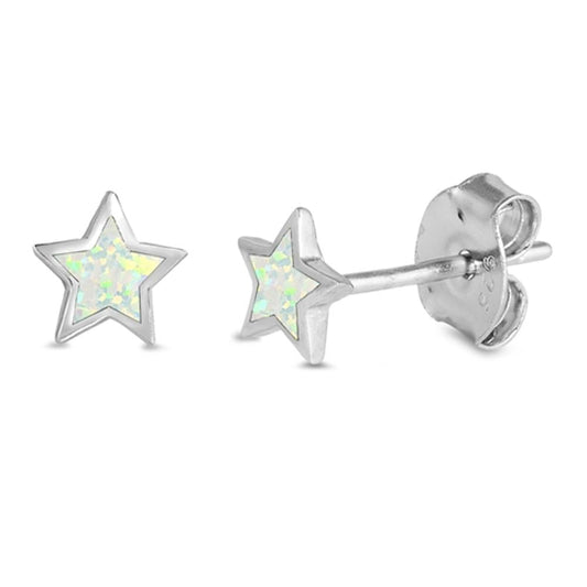 Star High Polished Push White Lab Opal Stud Earrings – Sterling Silver