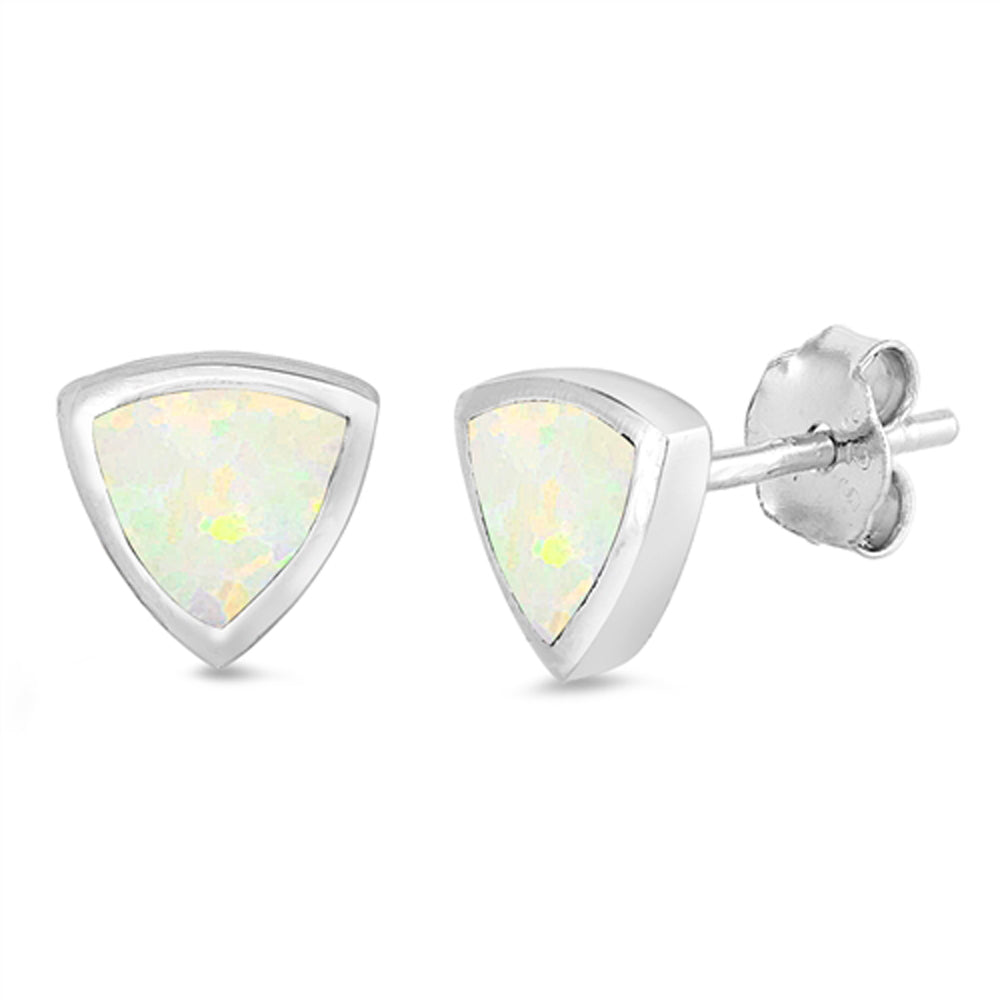 Simple Triangle High Polish Modern White Lab Opal Earrings – Sterling Silver