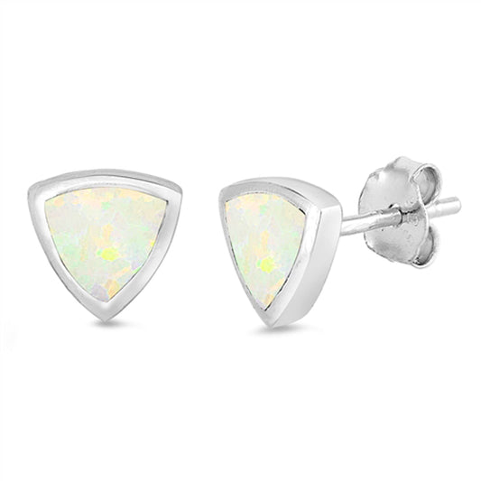 Simple Triangle High Polish Modern White Lab Opal Earrings – Sterling Silver
