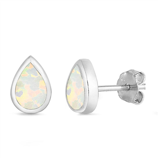 Simple Teardrop Modern High Polish White Lab Opal Earrings – Sterling Silver