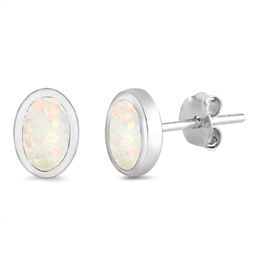 Simple Oval High Polish Modern White Lab Opal Earrings – Sterling Silver
