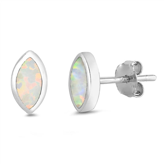 Simple Marquise Modern High Polish White Lab Opal Earrings – Sterling Silver