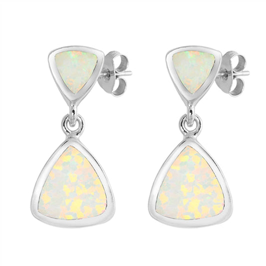 Modern Triangle Journey Statement White Lab Opal Earrings – Sterling Silver