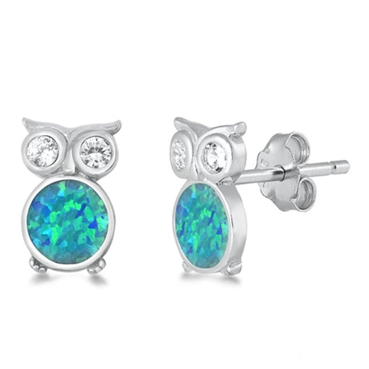 Elegant Owl Animal Bird Blue Lab Opal Earrings – Sterling Silver