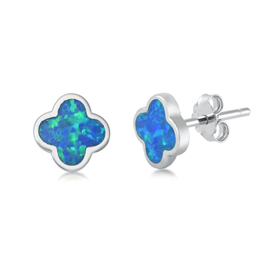Classic Quatrefoil Flower Simple Blue Lab Opal Earrings – Sterling Silver