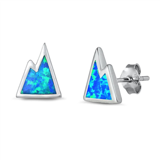 Minimalist Mountain Range Modern Blue Lab Opal Earrings – Sterling Silver