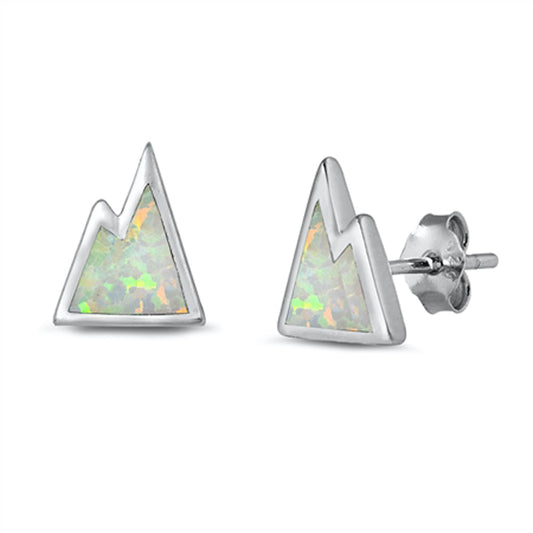 Modern Mountain Range Nature White Lab Opal Earrings – Sterling Silver