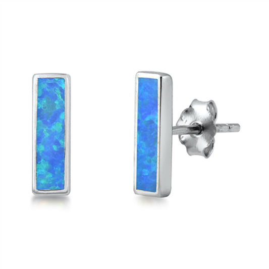 Bar Geometric Rectangle Modern Blue Lab Opal Earrings – Sterling Silver