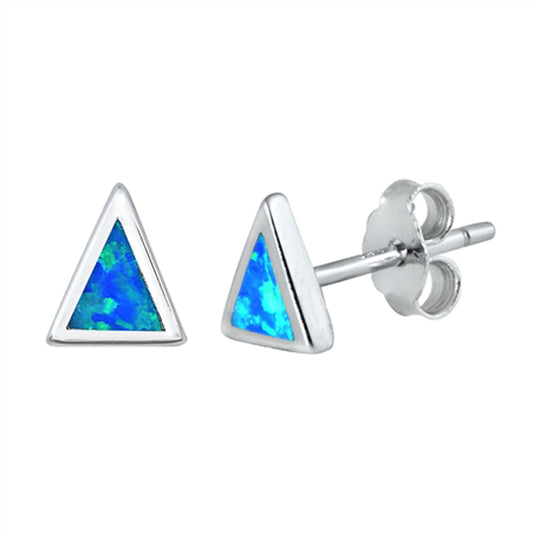 Triangle High Polish Geometric Blue Lab Opal Earrings – Sterling Silver