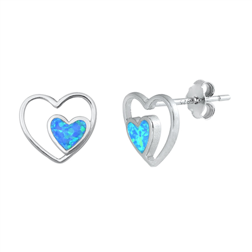 Promise Heart Outline Love Blue Lab Opal Earrings – Sterling Silver