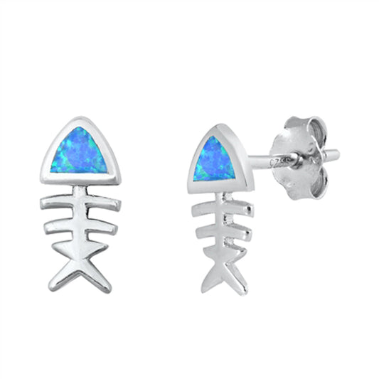 Dead Fish Skeleton Bones Animal Blue Lab Opal Earrings – Sterling Silver