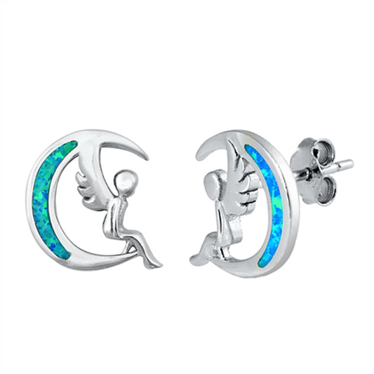 Angel Moon Fairy Celestial Blue Lab Opal Earrings – Sterling Silver