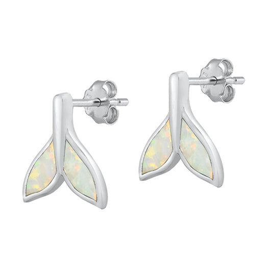 Mermaid Tail Ocean Whale Swim White Lab Opal Earrings – Sterling Silver