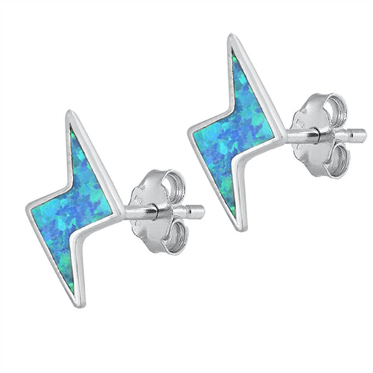 Lightning Bolt Weather Thunder Blue Lab Opal Earrings – Sterling Silver