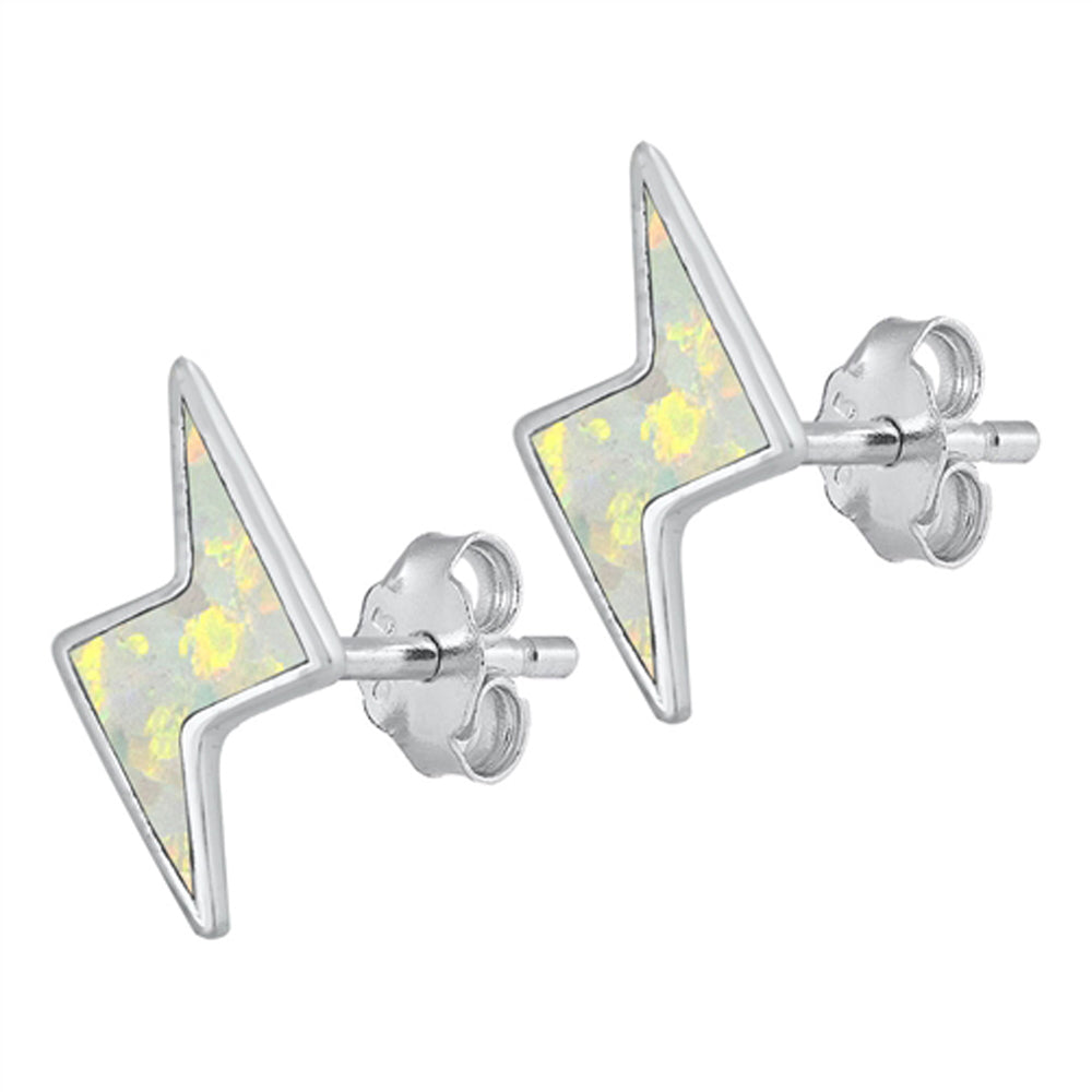 Lightning Bolt Weather Storm White Lab Opal Earrings – Sterling Silver