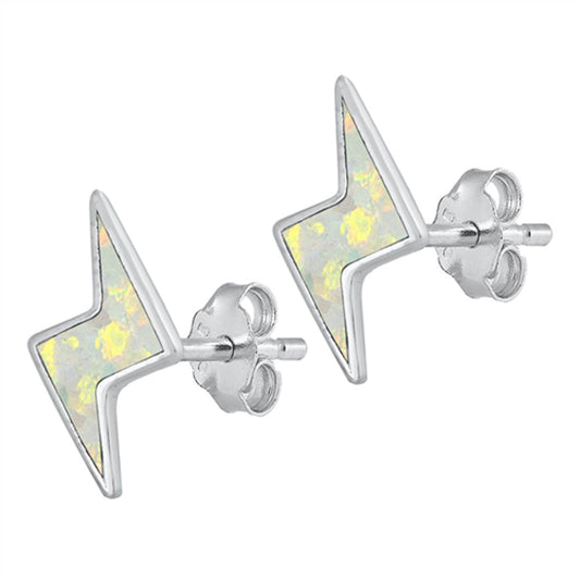 Lightning Bolt Weather Storm White Lab Opal Earrings – Sterling Silver
