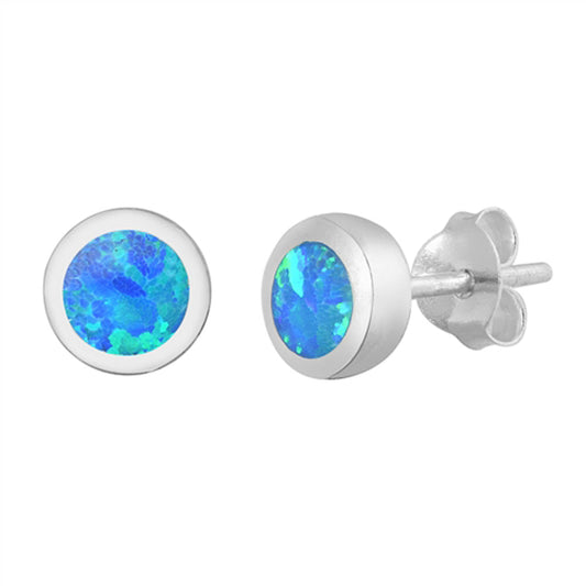 Circle Classic Round Traditional Blue Lab Opal Earrings – Sterling Silver